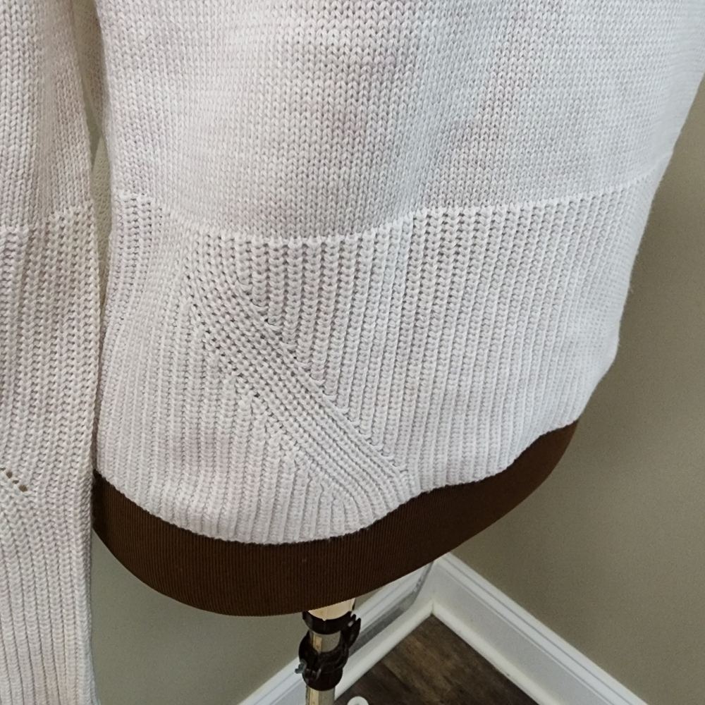 Fate knit sweater size S oatmeal puffed shoulder pullover longsleeve - Picture 6 of 12